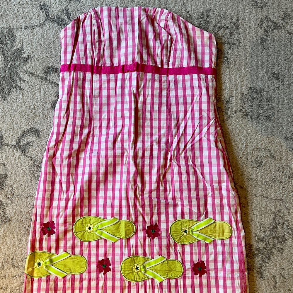 NEW Lilly Pulitzer Strapless Gingham Shift Dress with Flip-Flops Size 8